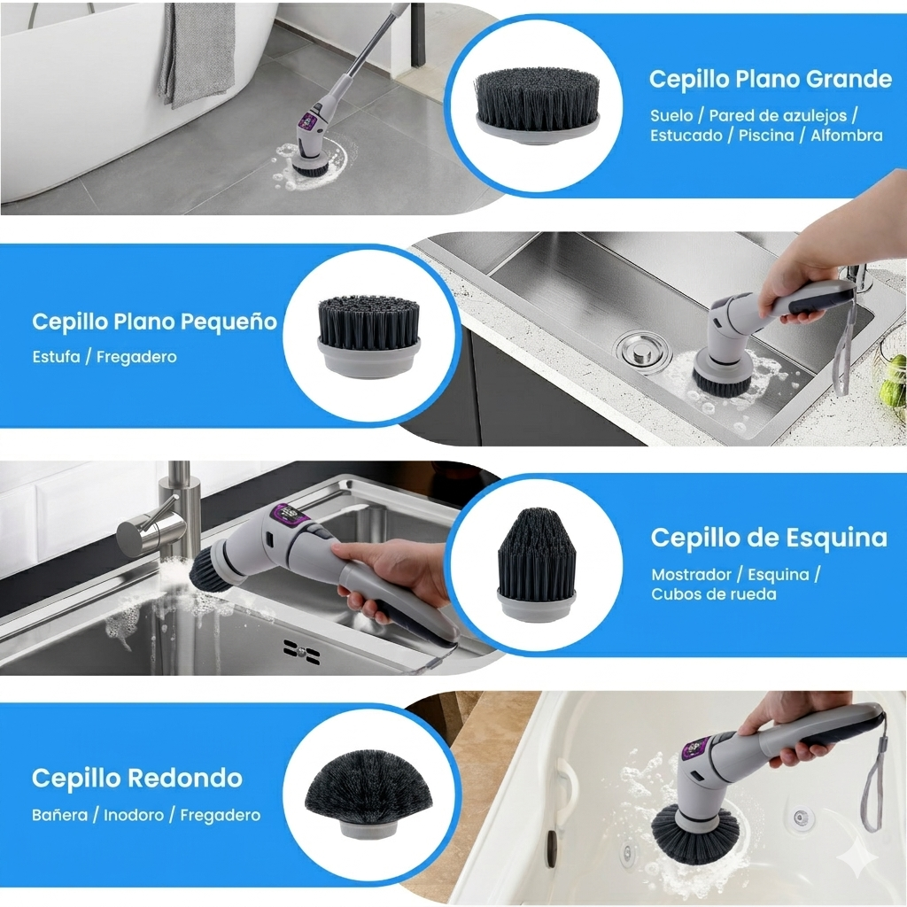 Cepillo Eléctrico de Limpieza Retráctil y Multifunción